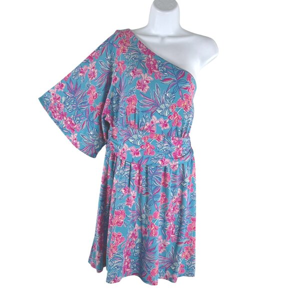 Lilly Pulitzer Niki One Shoulder Romper Size 14 Cumulus Blue Orchid Oasis DR1787 - Picture 3 of 13
